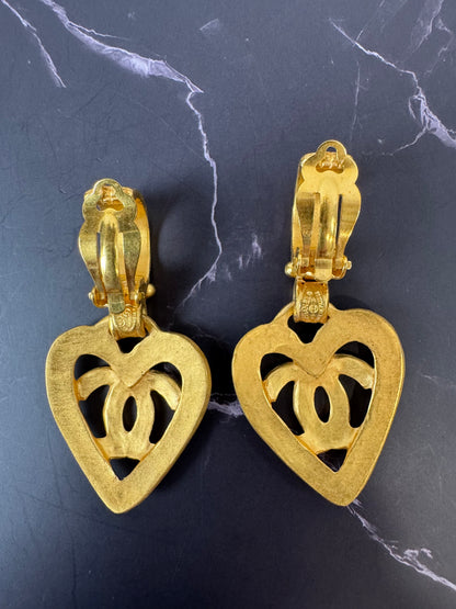 Chanel Vintage CC Heart Drop Clip-On Earrings,