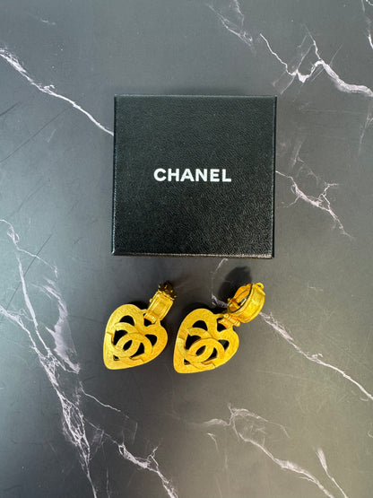 Chanel Vintage CC Heart Drop Clip-On Earrings,