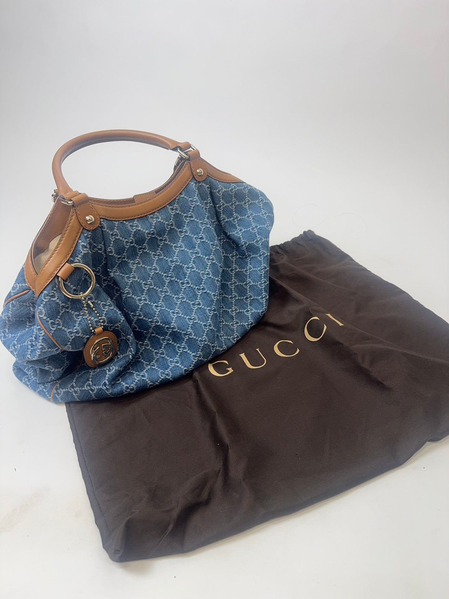 Gucci Denim Monogram Large Sukey Tote
