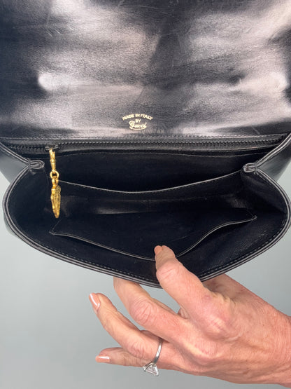 Gucci Rare Vintage Turn Lock Top Handle Calf Ski Bag