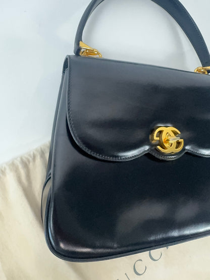 Gucci Rare Vintage Turn Lock Top Handle Calf Ski Bag