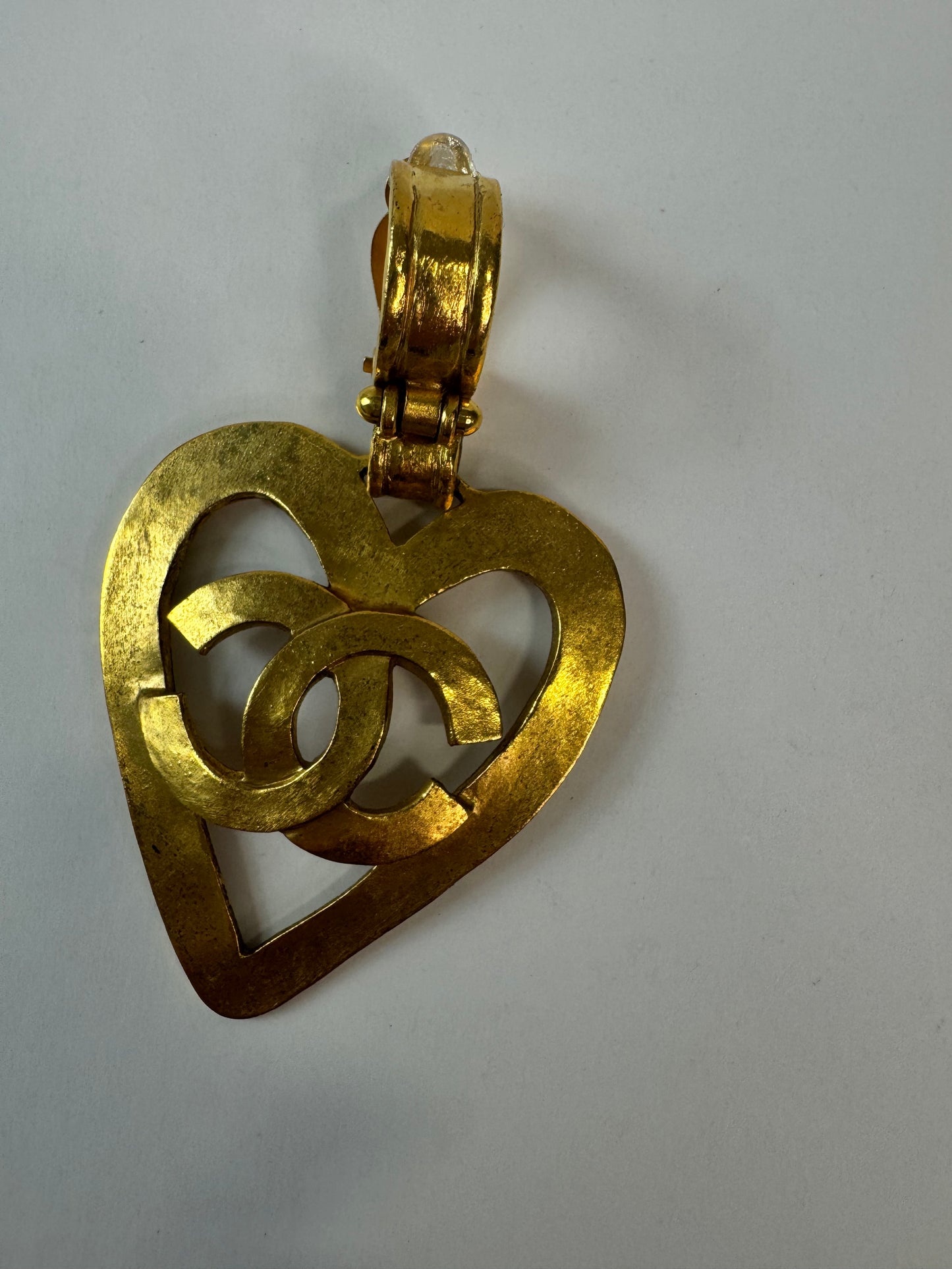 Chanel 1995 Heart Dangle Clip On Earrings
