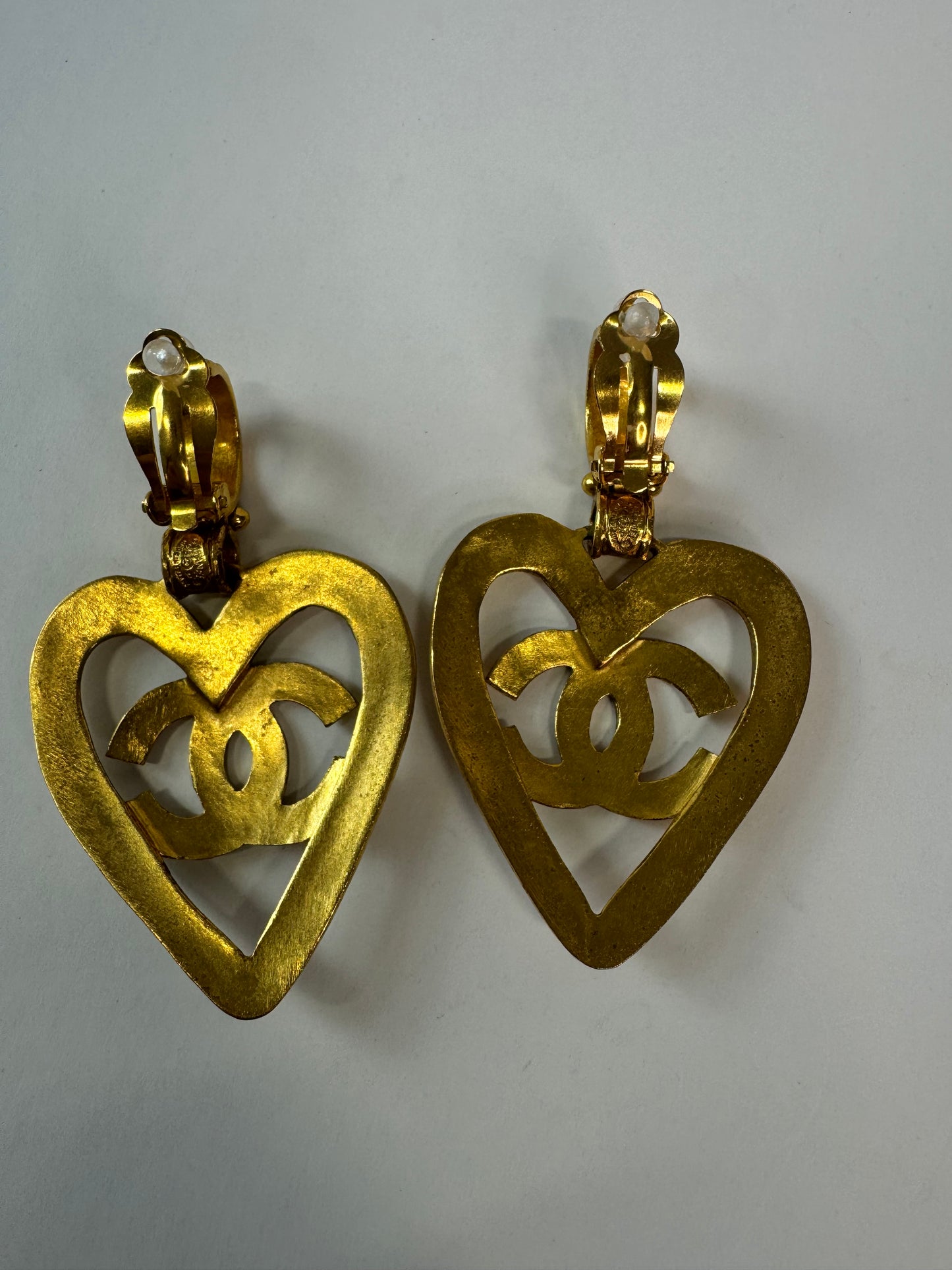 Chanel 1995 Heart Dangle Clip On Earrings
