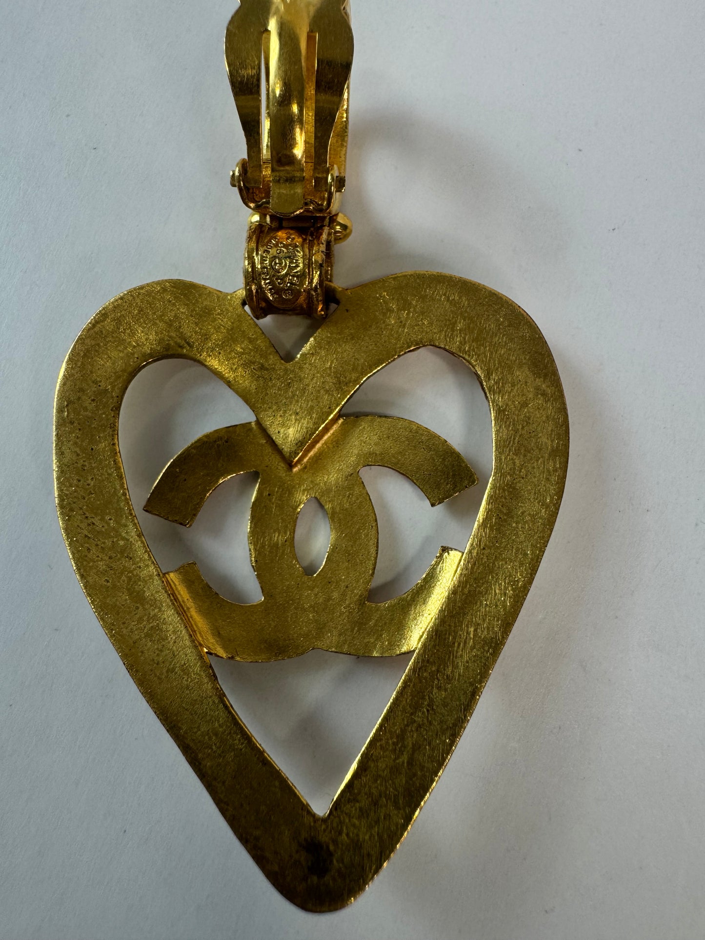 Chanel 1995 Heart Dangle Clip On Earrings