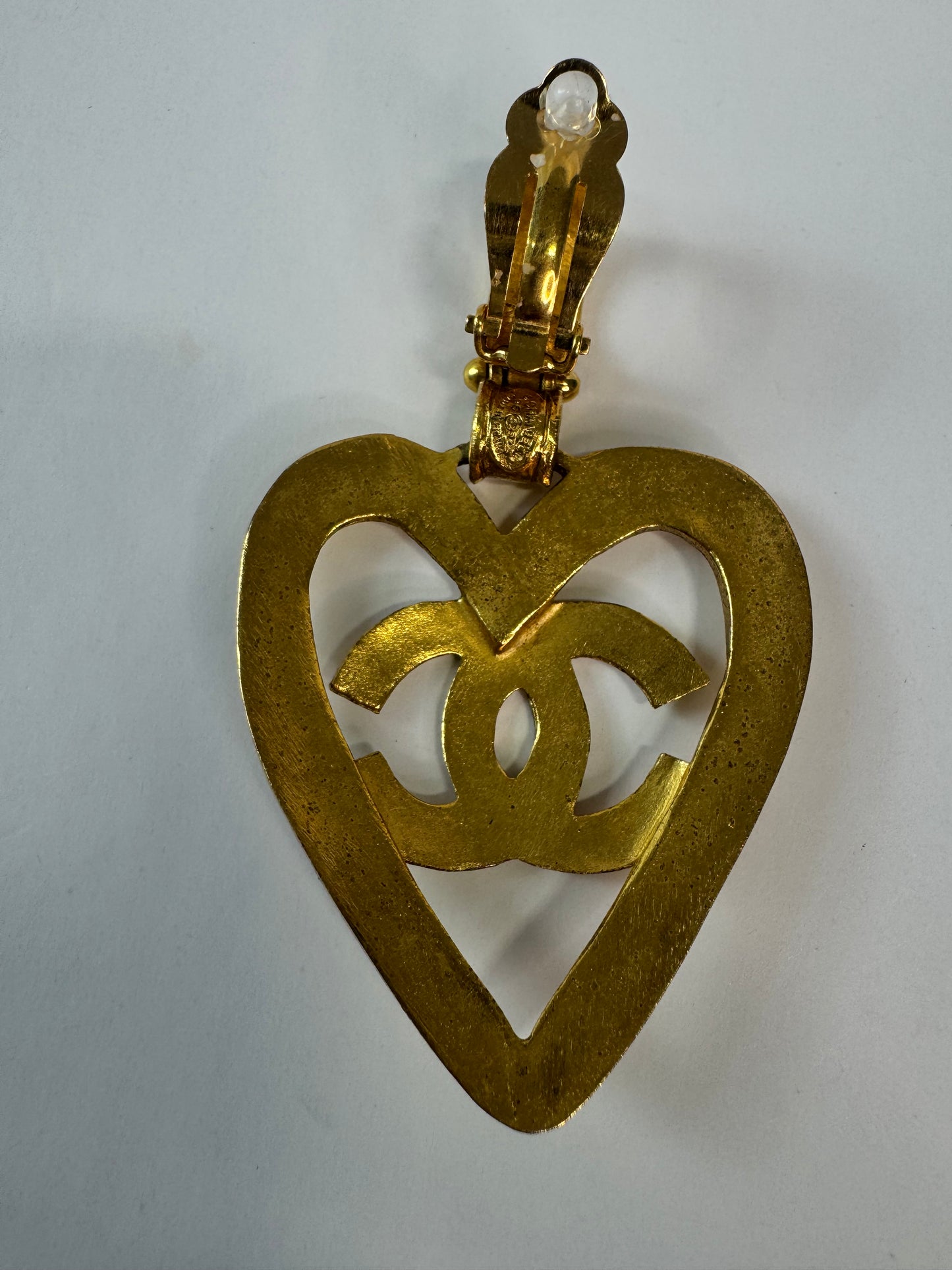 Chanel 1995 Heart Dangle Clip On Earrings