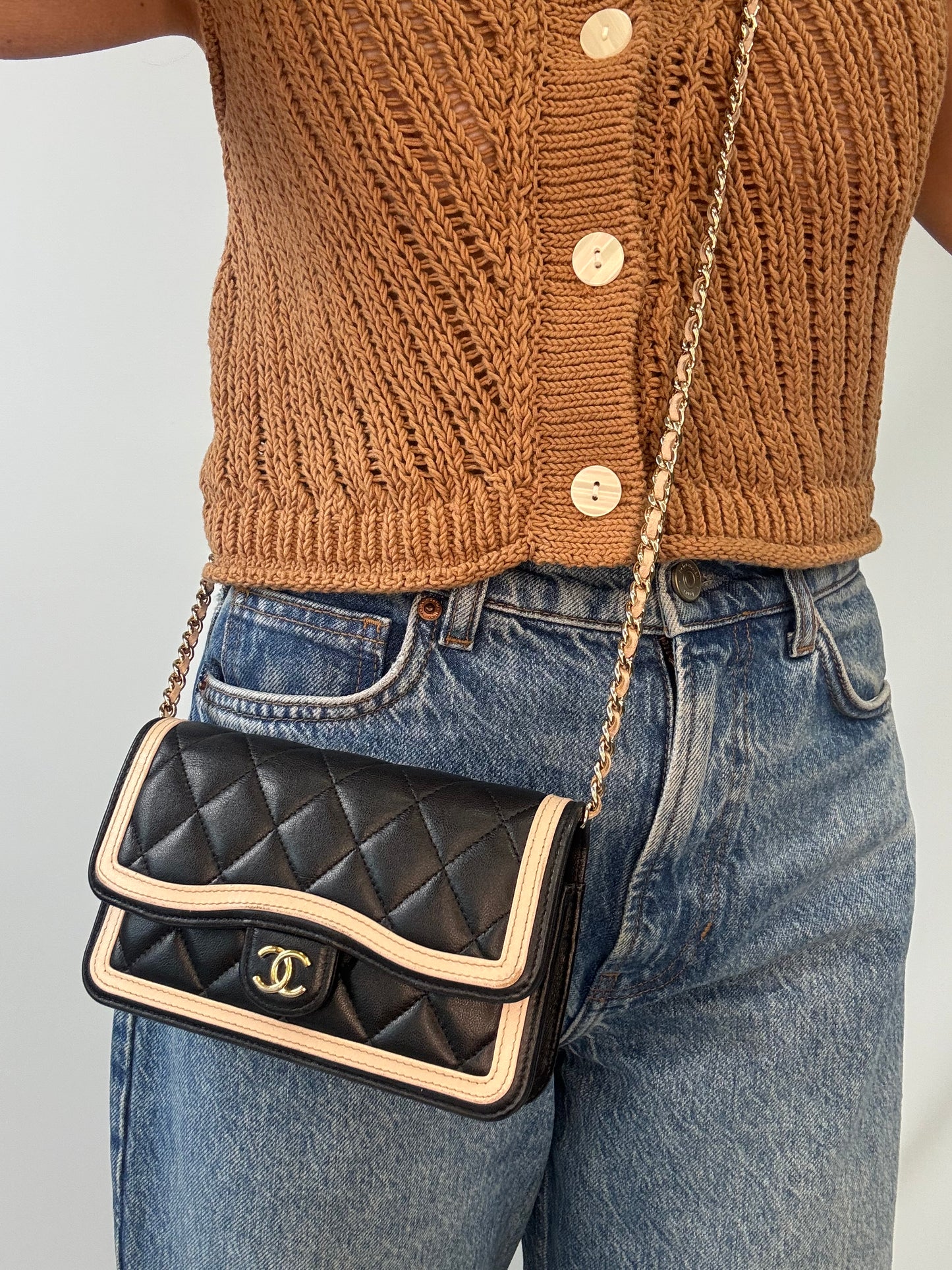 Chanel Quilted Mini Flap — Black & Beige