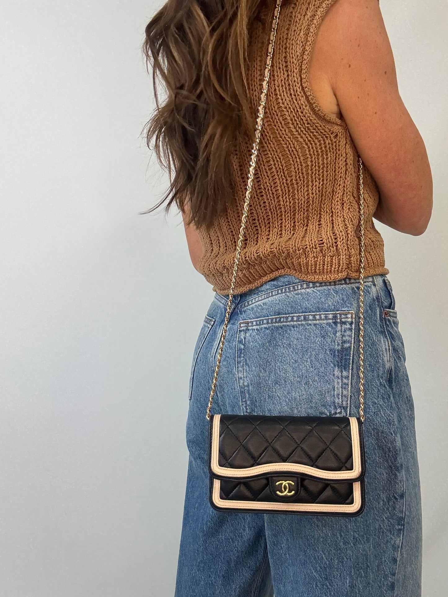 Chanel Quilted Mini Flap — Black & Beige