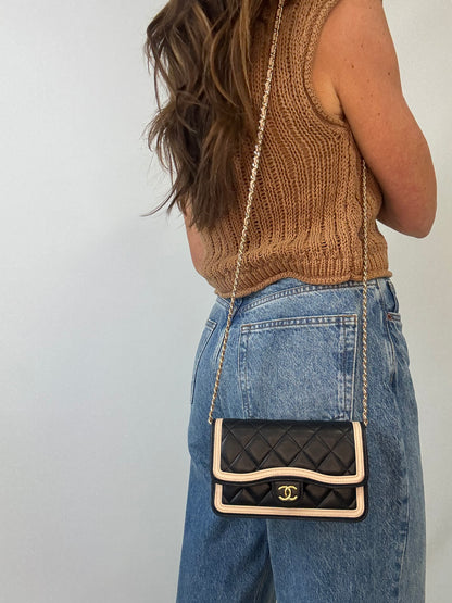 Chanel Quilted Mini Flap — Black & Beige