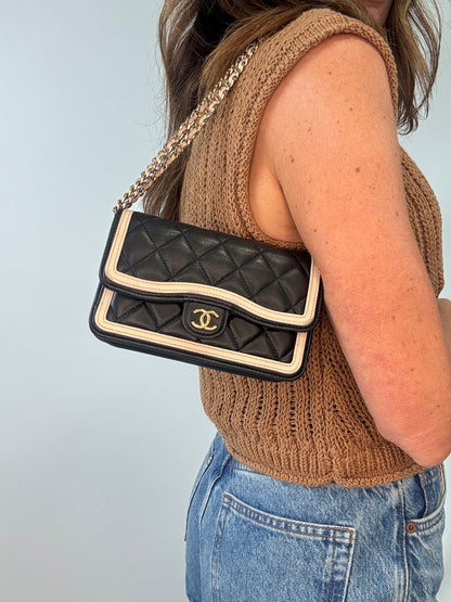 Chanel Quilted Mini Flap — Black & Beige