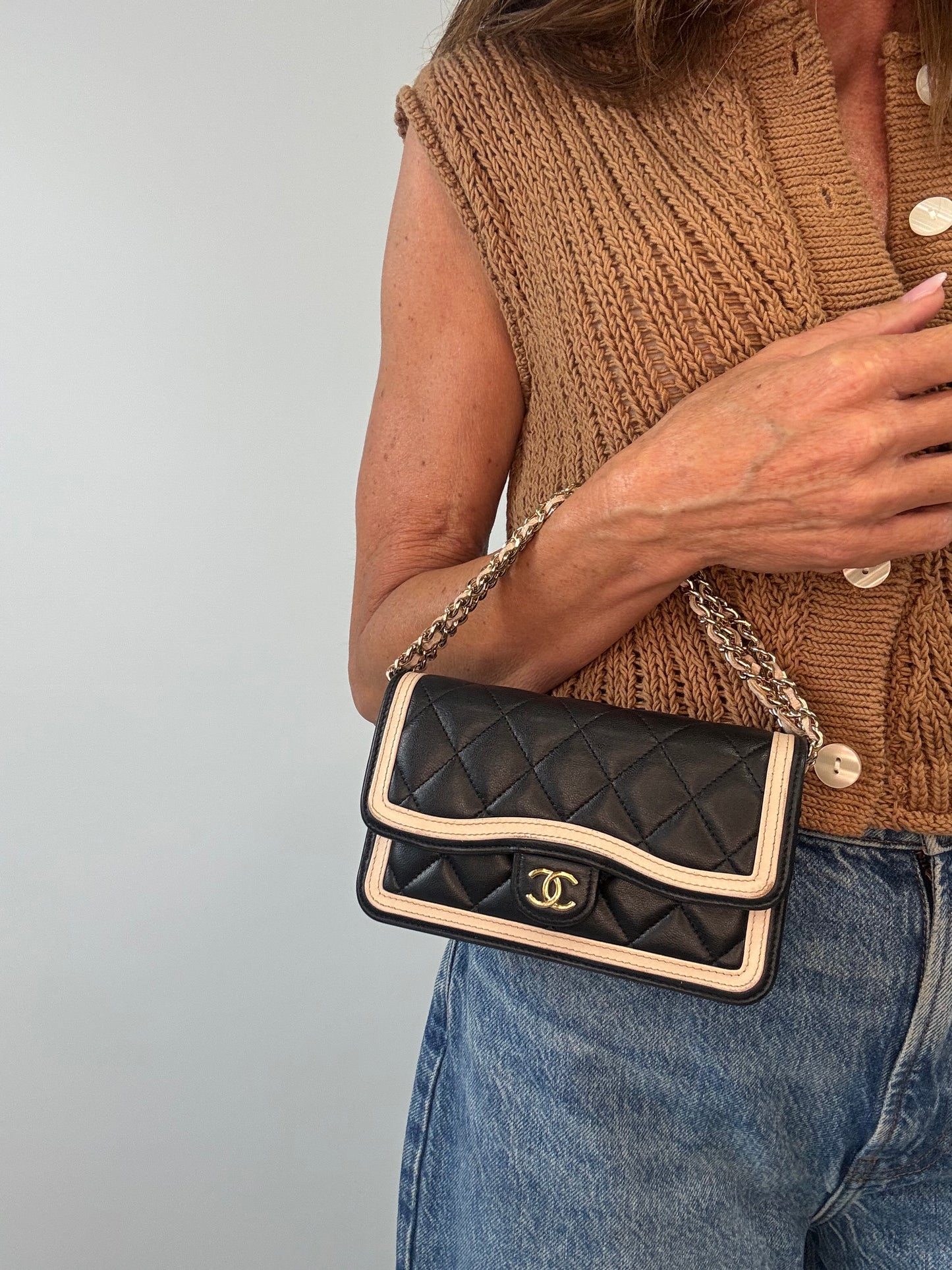 Chanel Quilted Mini Flap — Black & Beige