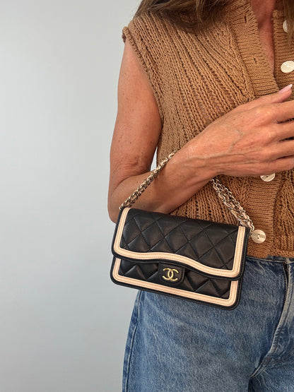 Chanel Quilted Mini Flap — Black & Beige
