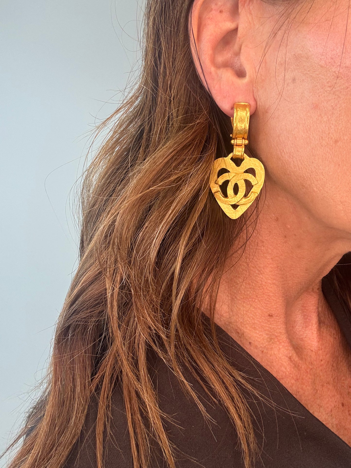 Chanel Vintage CC Heart Drop Clip-On Earrings,