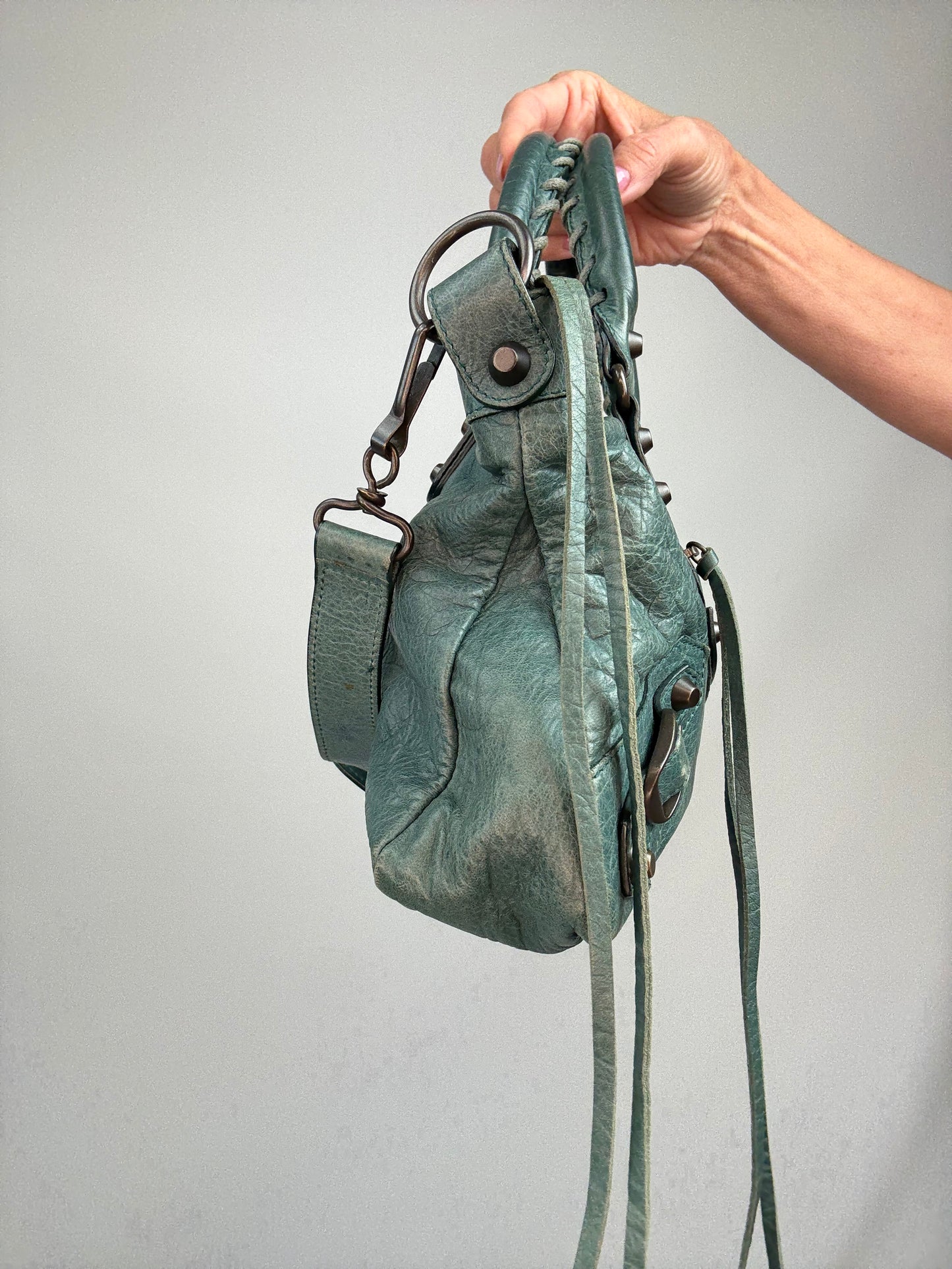 Balenciaga Motorcycle  Le City Leather Top Handle Bag — Muted Teal