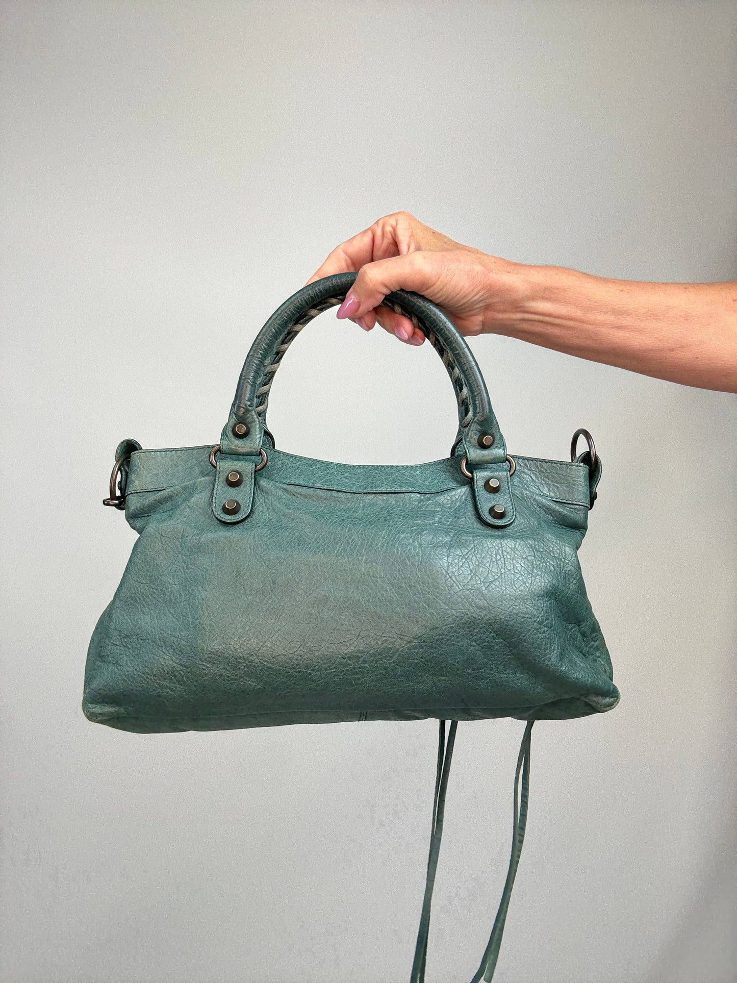 Balenciaga Motorcycle  Le City Leather Top Handle Bag — Muted Teal