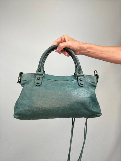 Balenciaga Motorcycle  Le City Leather Top Handle Bag — Muted Teal