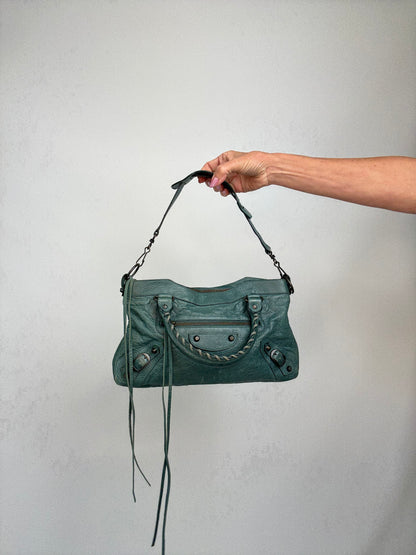 Balenciaga Motorcycle  Le City Leather Top Handle Bag — Muted Teal