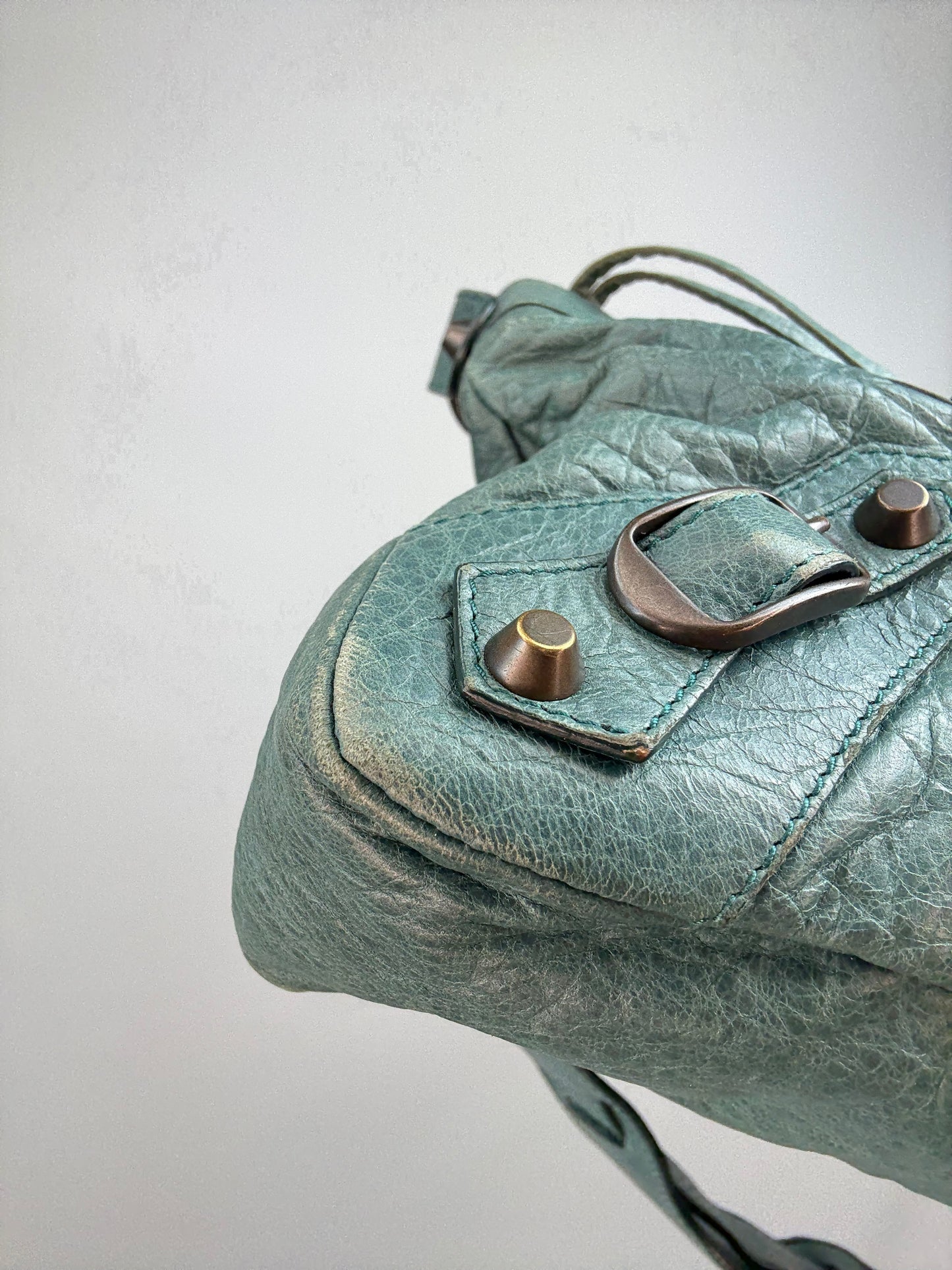 Balenciaga Motorcycle  Le City Leather Top Handle Bag — Muted Teal