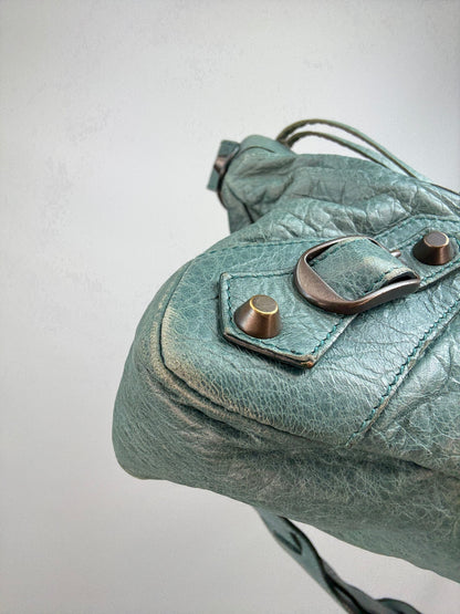Balenciaga Motorcycle  Le City Leather Top Handle Bag — Muted Teal