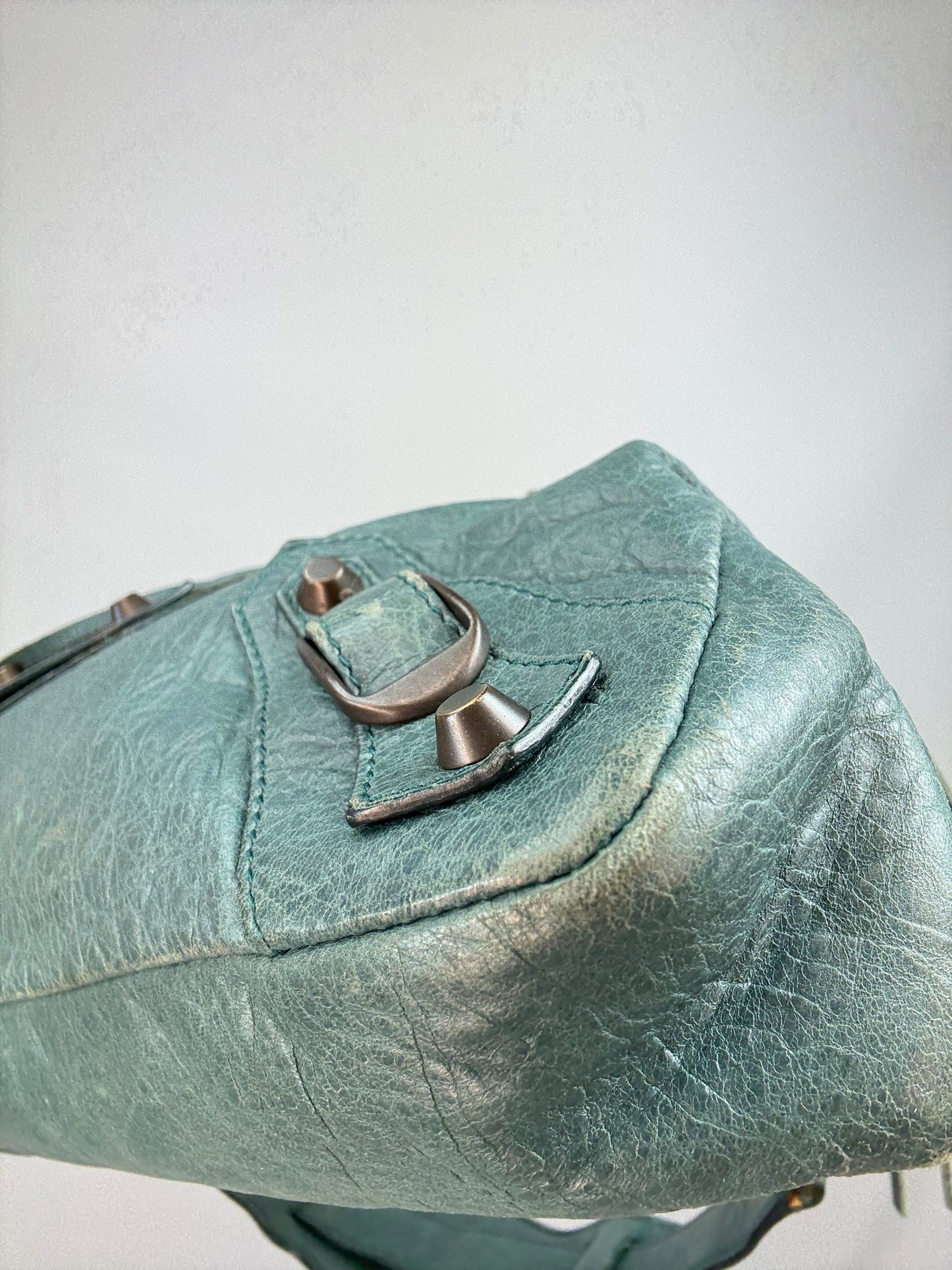 Balenciaga Motorcycle  Le City Leather Top Handle Bag — Muted Teal