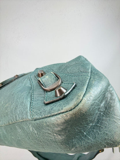 Balenciaga Motorcycle  Le City Leather Top Handle Bag — Muted Teal