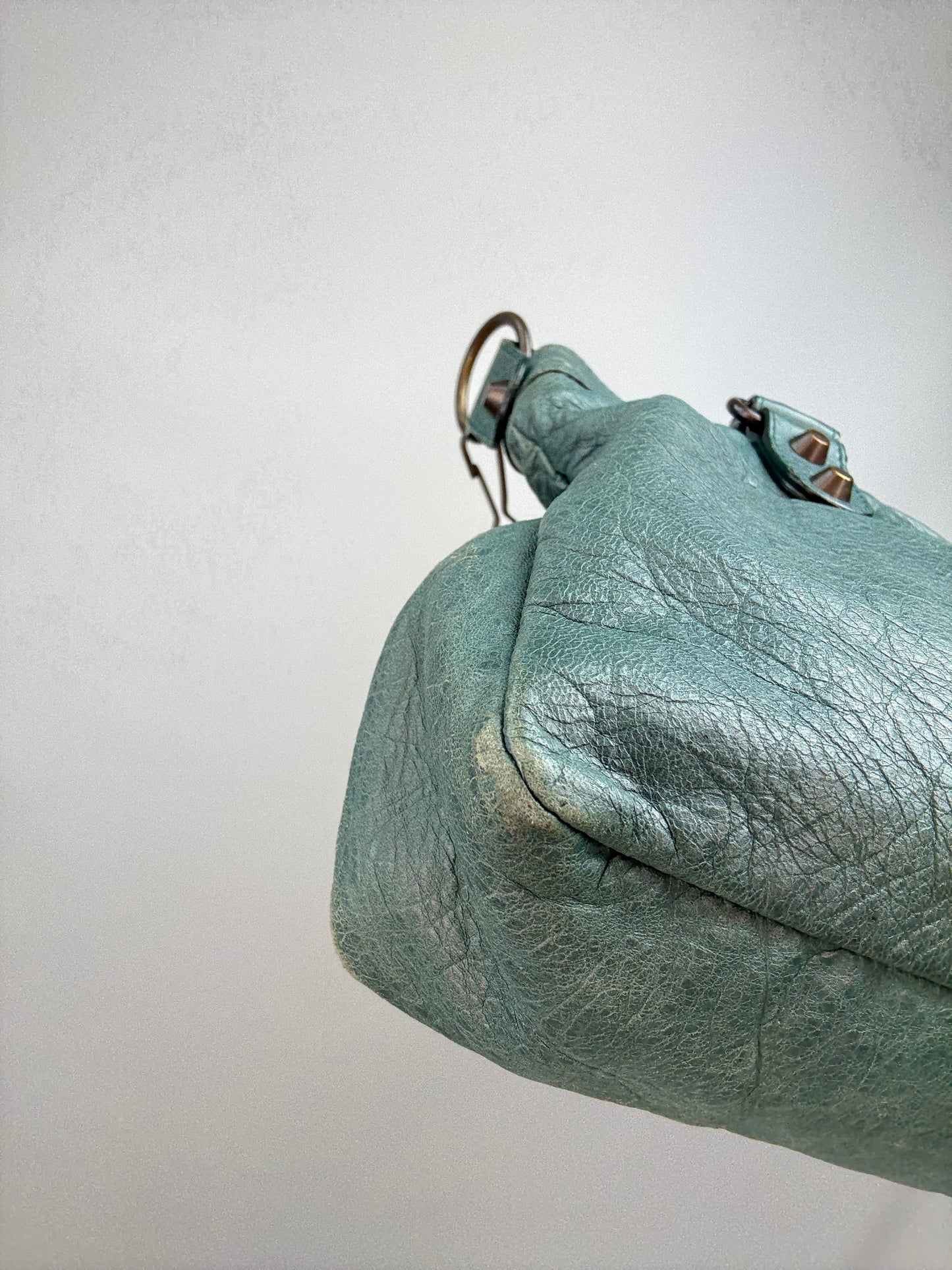 Balenciaga Motorcycle  Le City Leather Top Handle Bag — Muted Teal