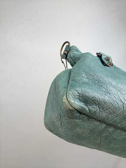 Balenciaga Motorcycle  Le City Leather Top Handle Bag — Muted Teal
