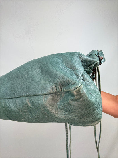Balenciaga Motorcycle  Le City Leather Top Handle Bag — Muted Teal