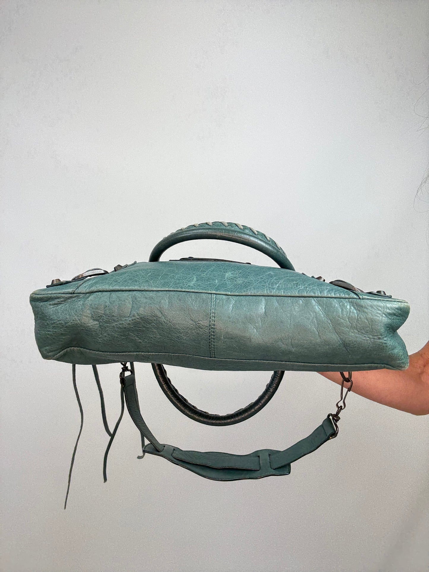 Balenciaga Motorcycle  Le City Leather Top Handle Bag — Muted Teal