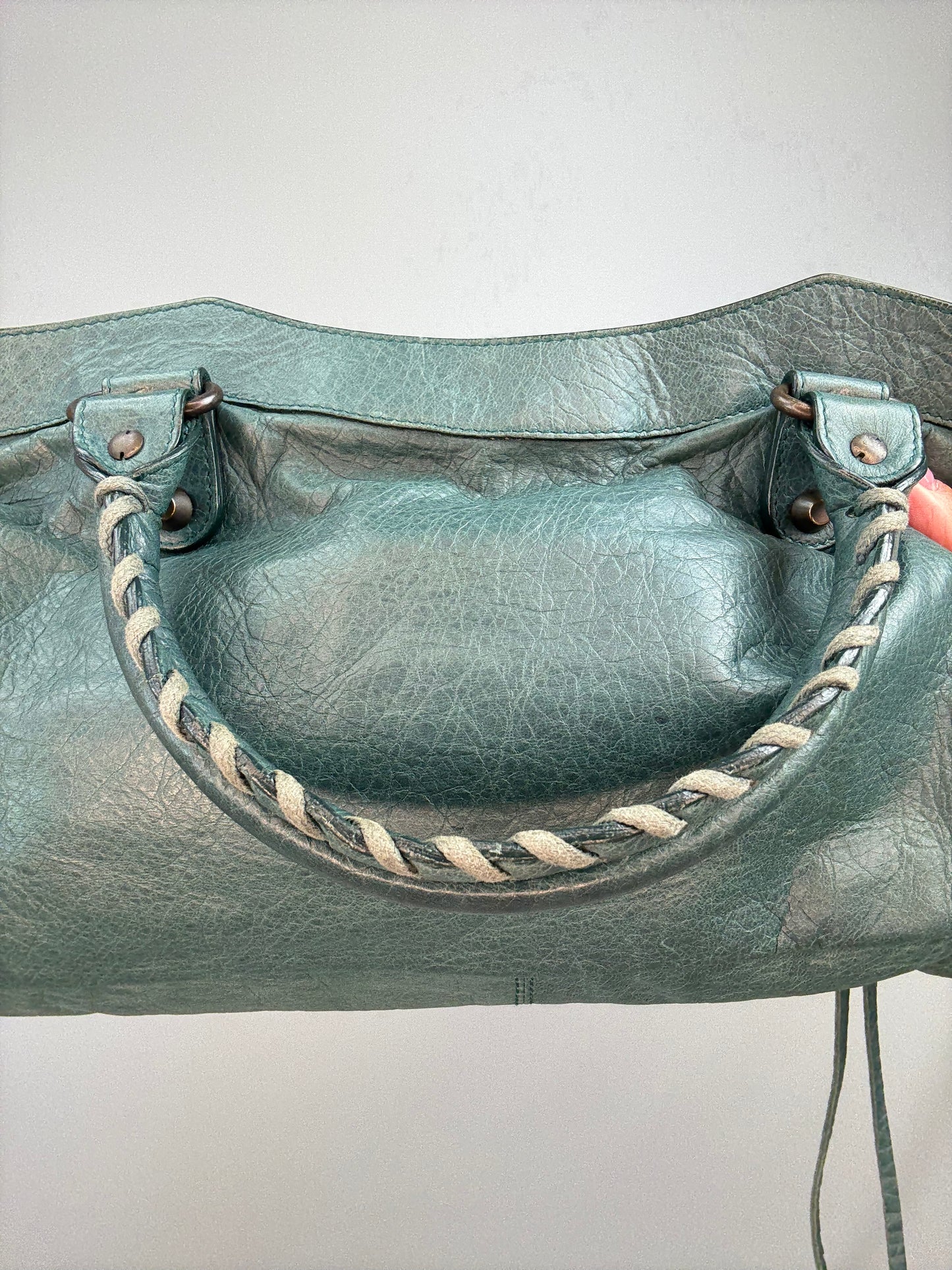 Balenciaga Motorcycle  Le City Leather Top Handle Bag — Muted Teal