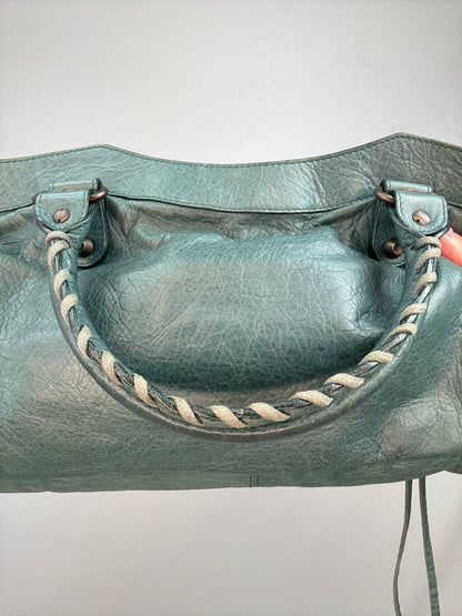 Balenciaga Motorcycle  Le City Leather Top Handle Bag — Muted Teal