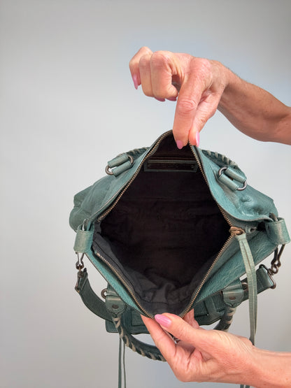 Balenciaga Motorcycle  Le City Leather Top Handle Bag — Muted Teal