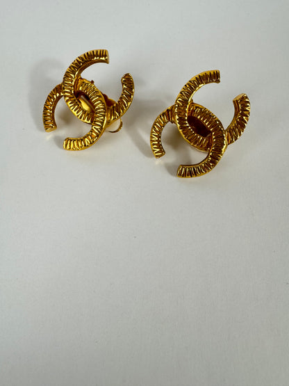 Chanel Vintage CC Logo  Earrings Clip On