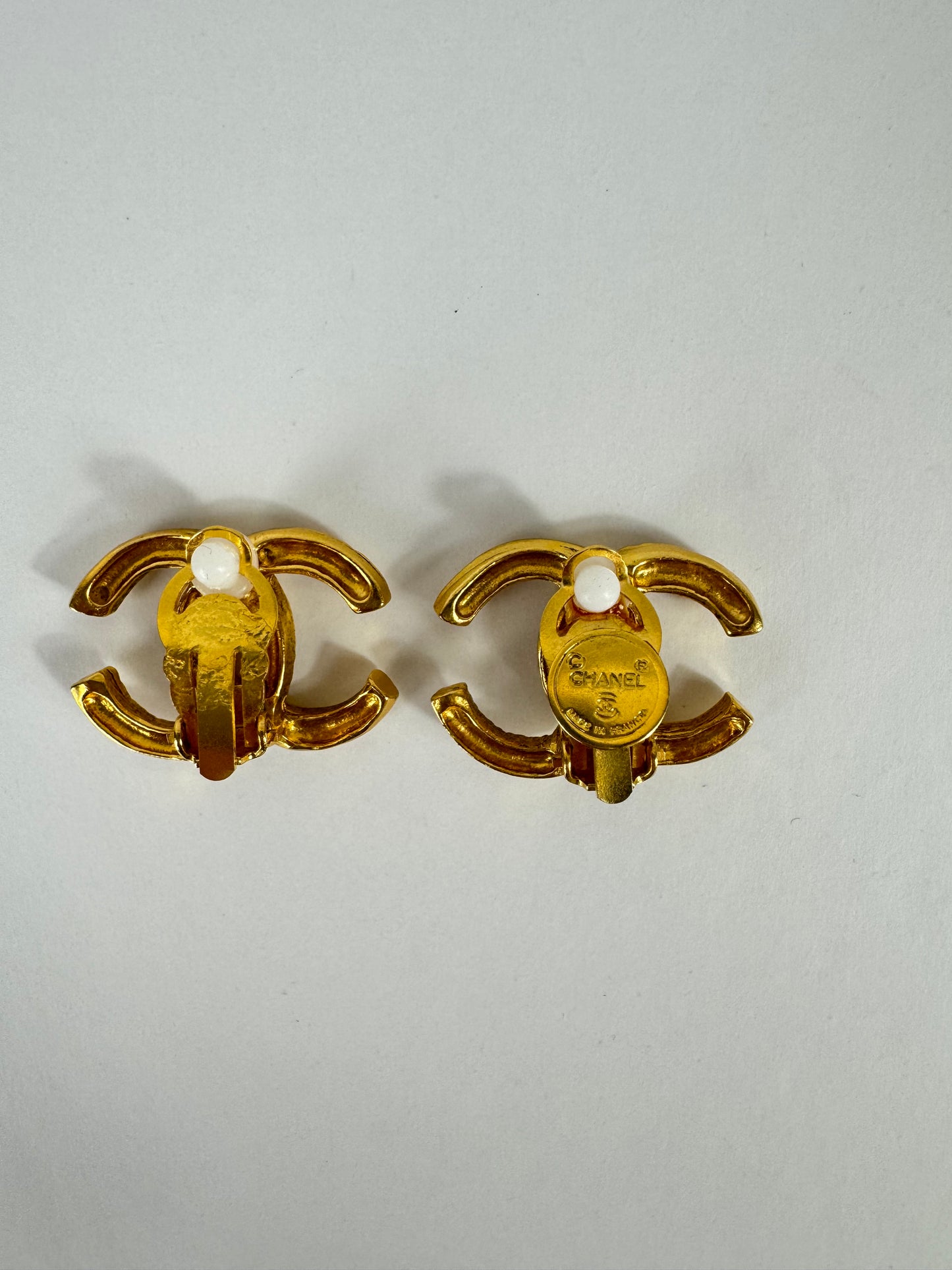 Chanel Vintage CC Logo  Earrings Clip On