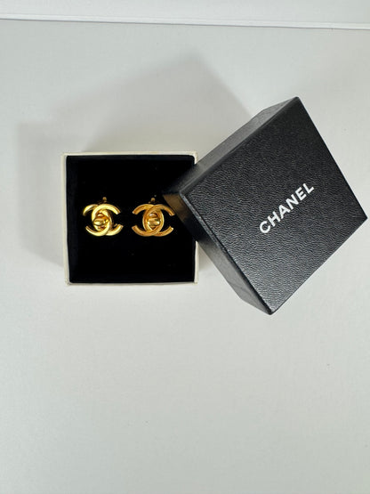 Chanel Vintage 1995 Turn Lock Clip on Earrings