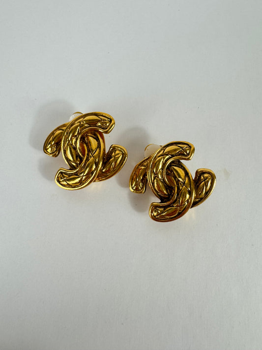 Chanel Vintage Quilted Clip On Earrings