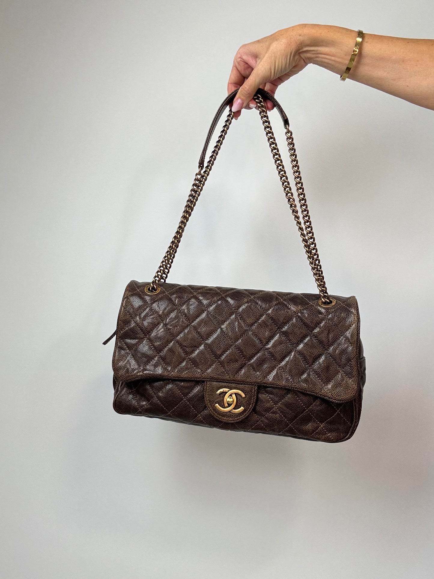 Chanel Brown Quilted Caviar Shiva Flap Bag