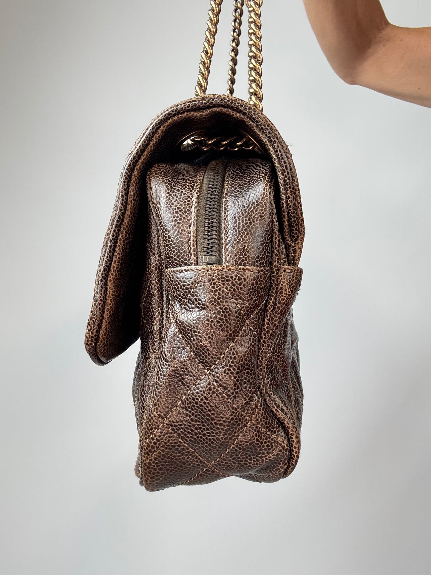 Chanel Brown Quilted Caviar Shiva Flap Bag