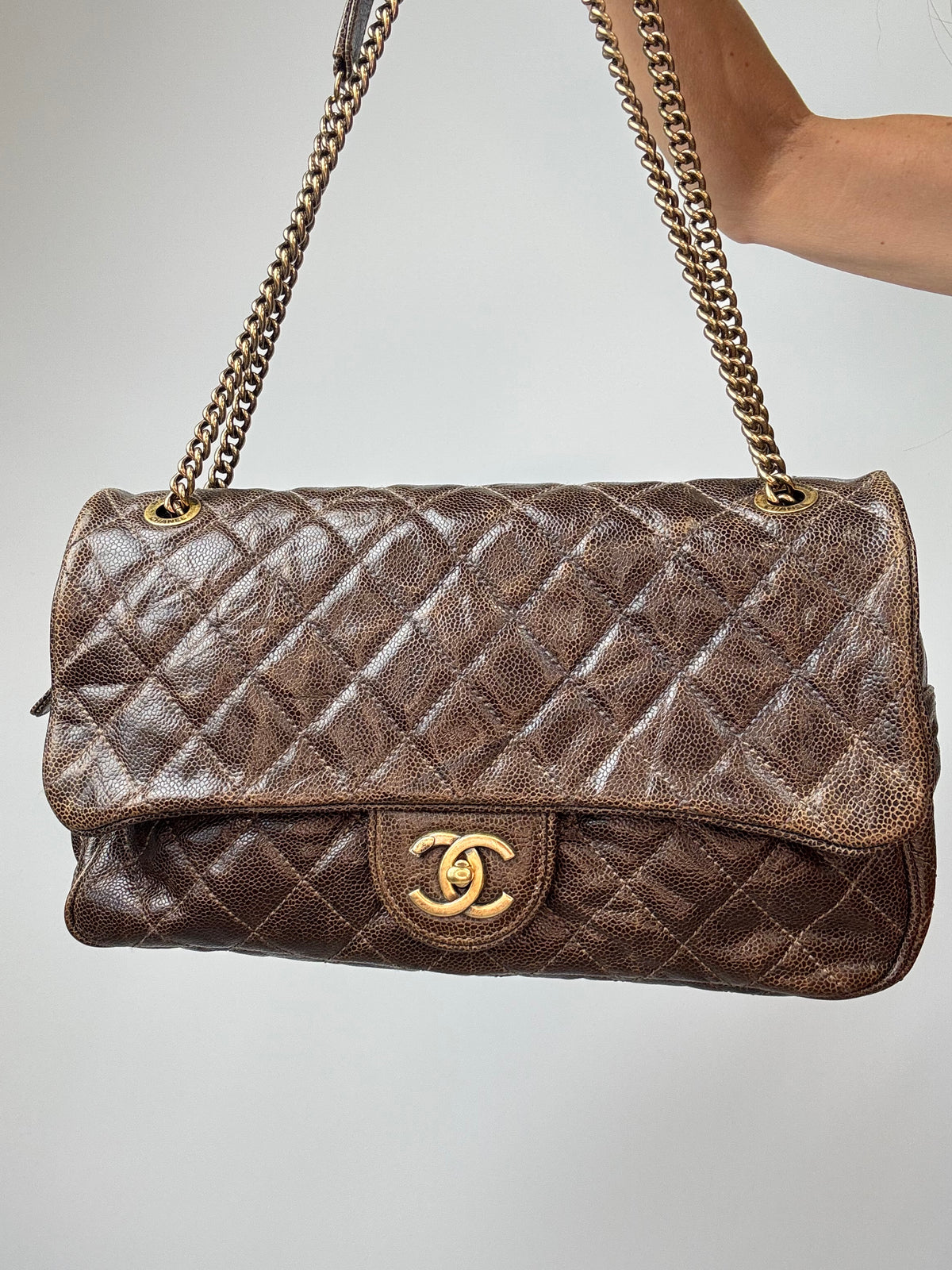 Chanel Brown Quilted Caviar Shiva Flap Bag