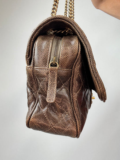 Chanel Brown Quilted Caviar Shiva Flap Bag