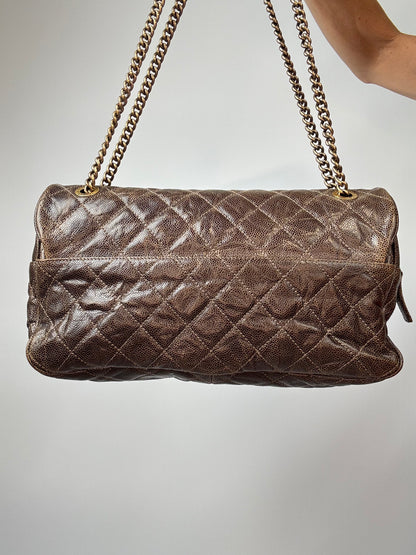Chanel Brown Quilted Caviar Shiva Flap Bag