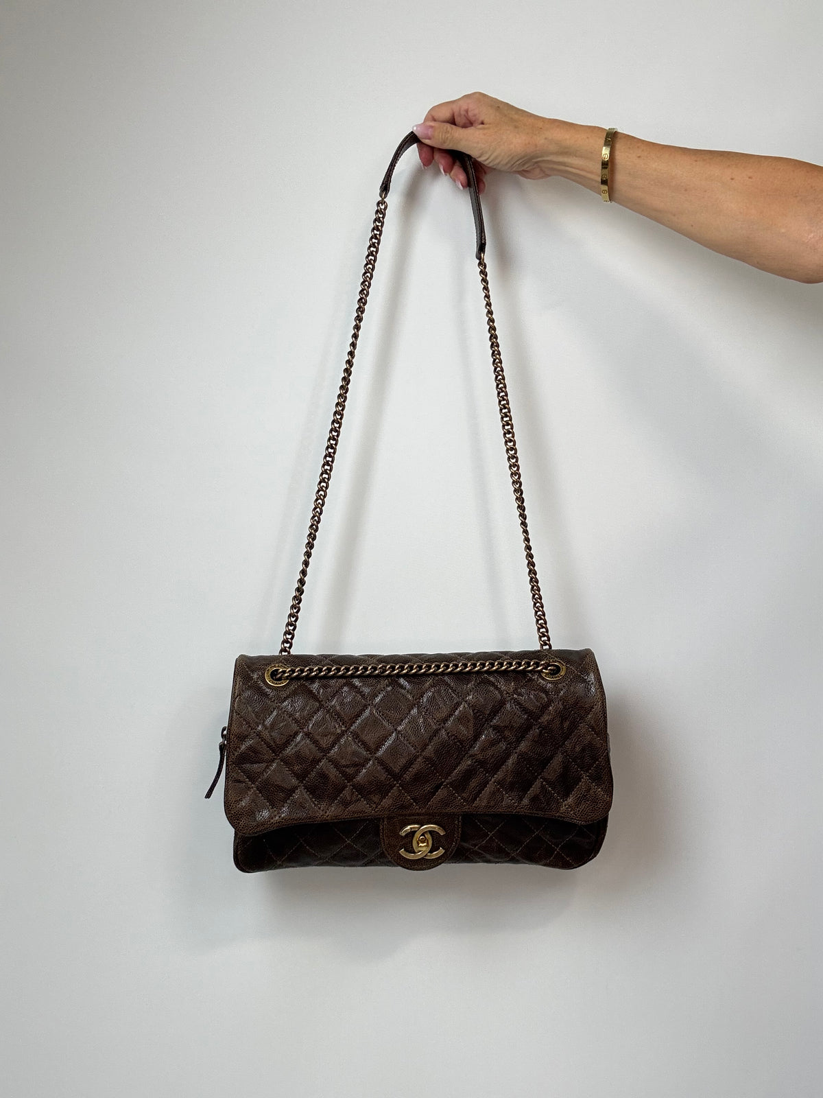 Chanel Brown Quilted Caviar Shiva Flap Bag