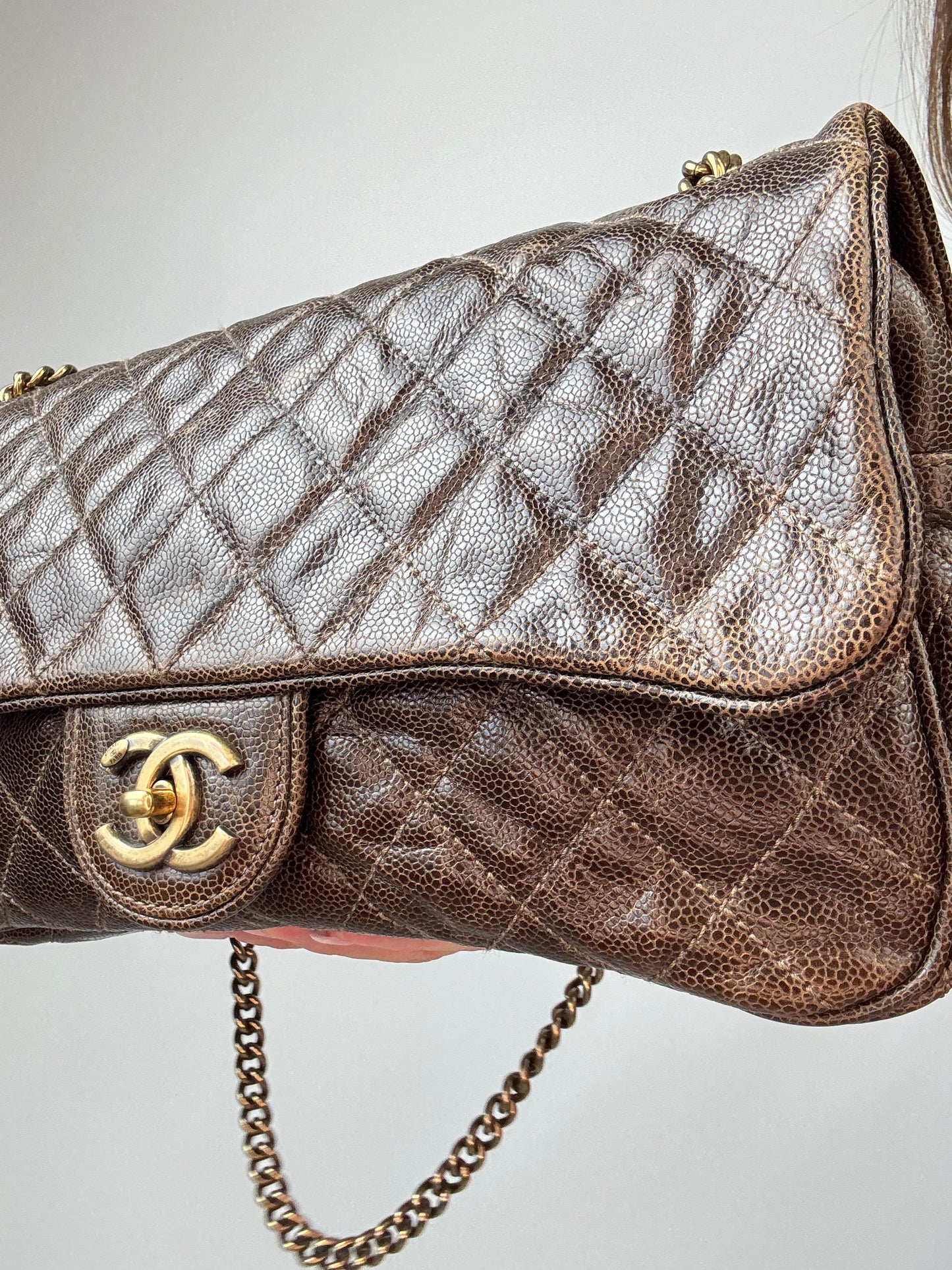 Chanel Brown Quilted Caviar Shiva Flap Bag