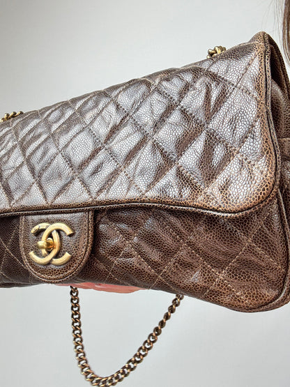 Chanel Brown Quilted Caviar Shiva Flap Bag