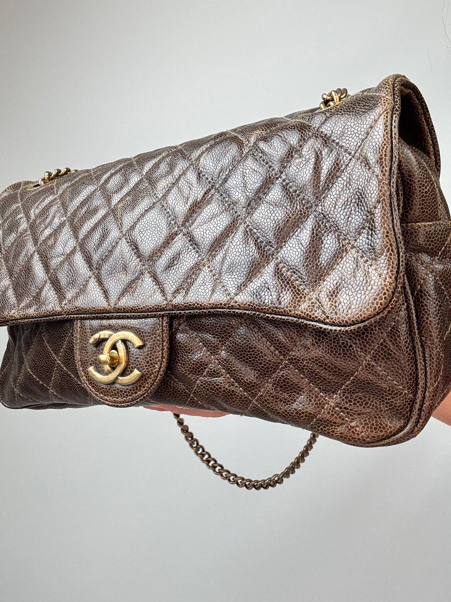 Chanel Brown Quilted Caviar Shiva Flap Bag