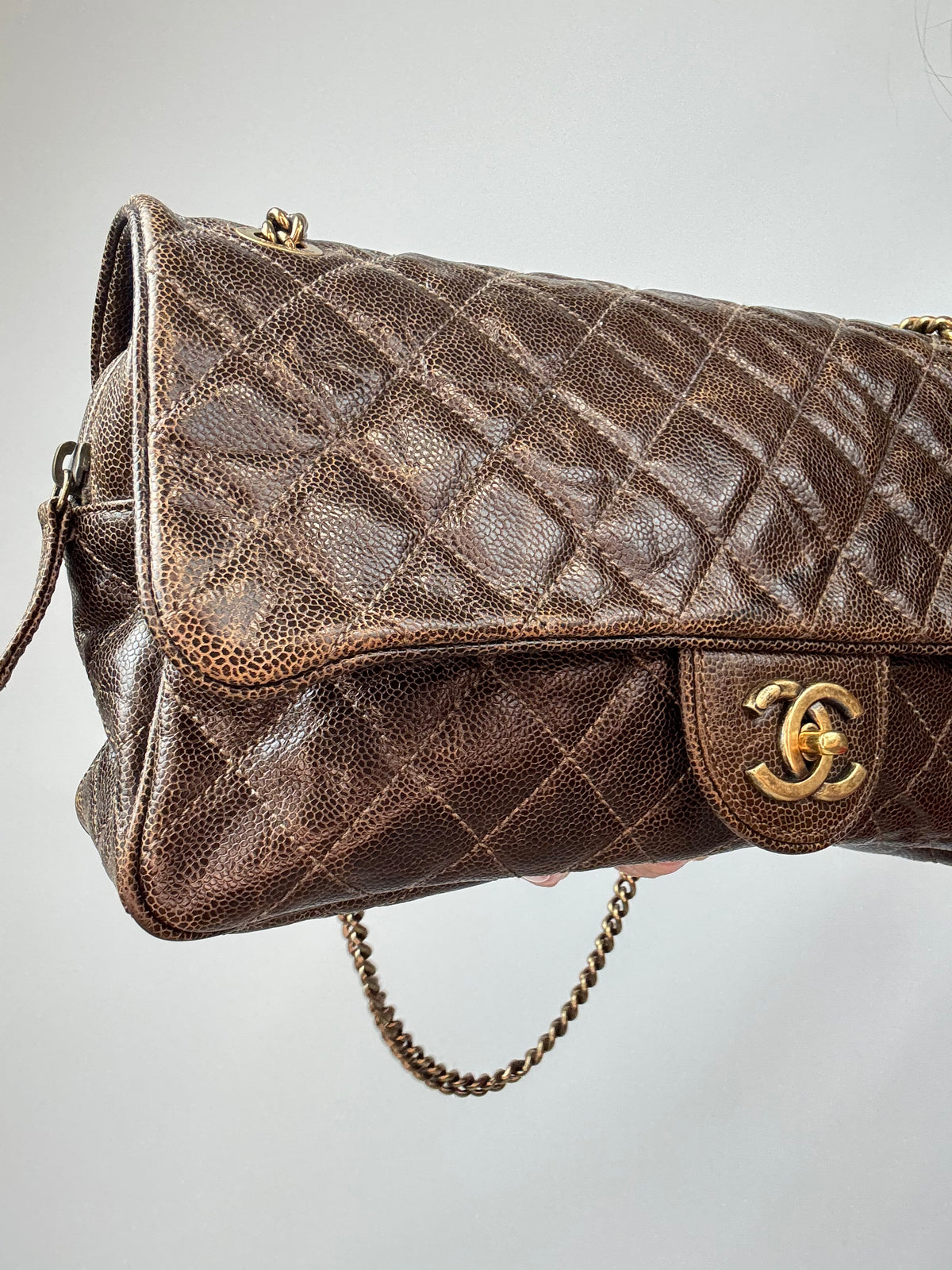 Chanel Brown Quilted Caviar Shiva Flap Bag