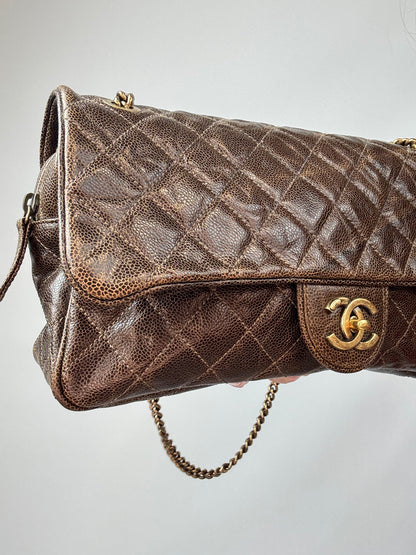 Chanel Brown Quilted Caviar Shiva Flap Bag