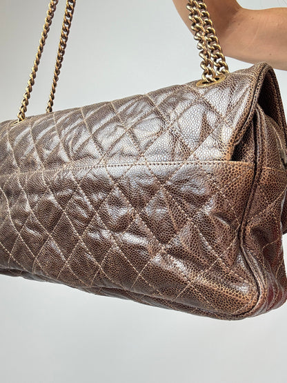 Chanel Brown Quilted Caviar Shiva Flap Bag