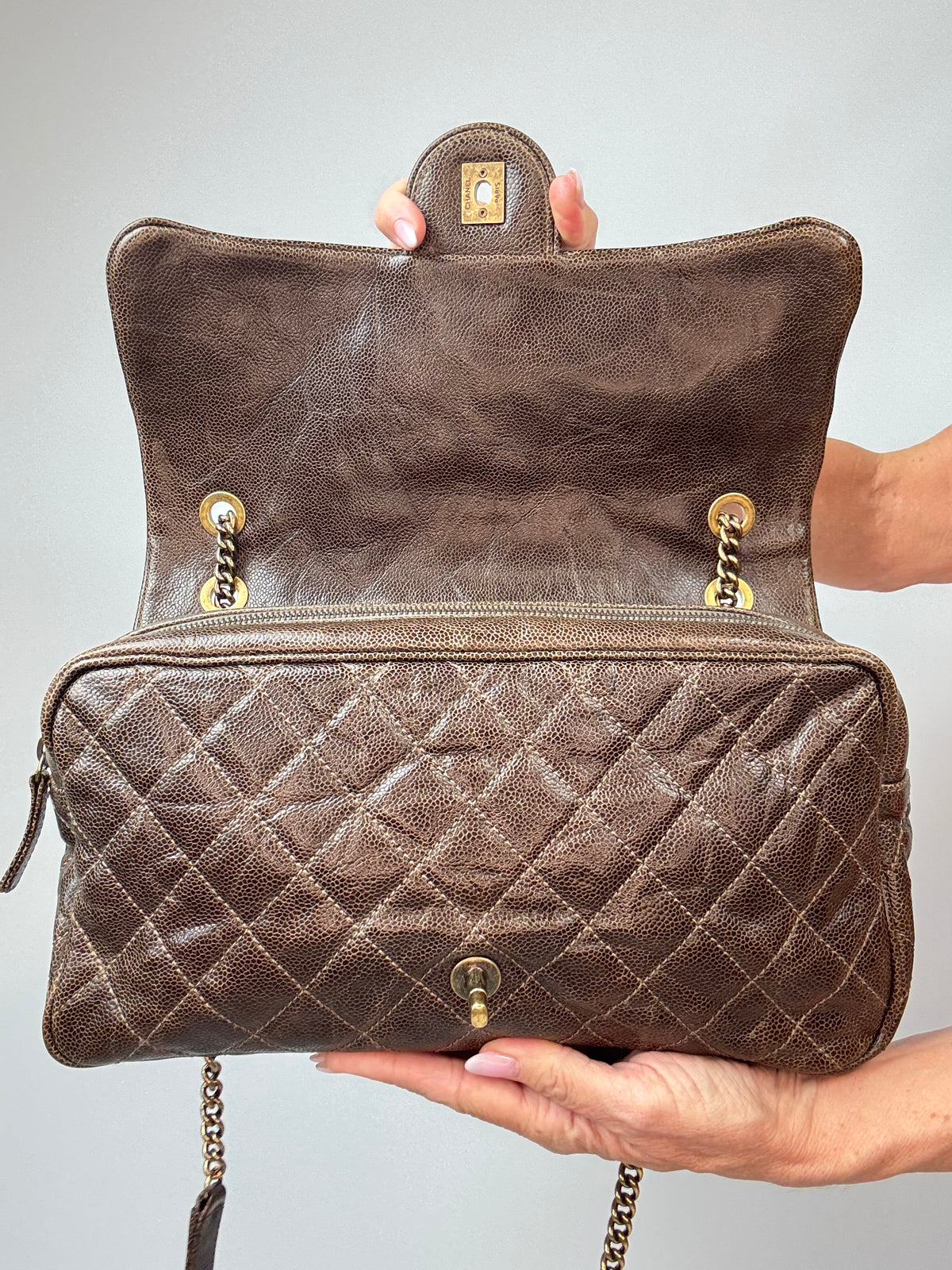 Chanel Brown Quilted Caviar Shiva Flap Bag