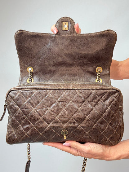 Chanel Brown Quilted Caviar Shiva Flap Bag