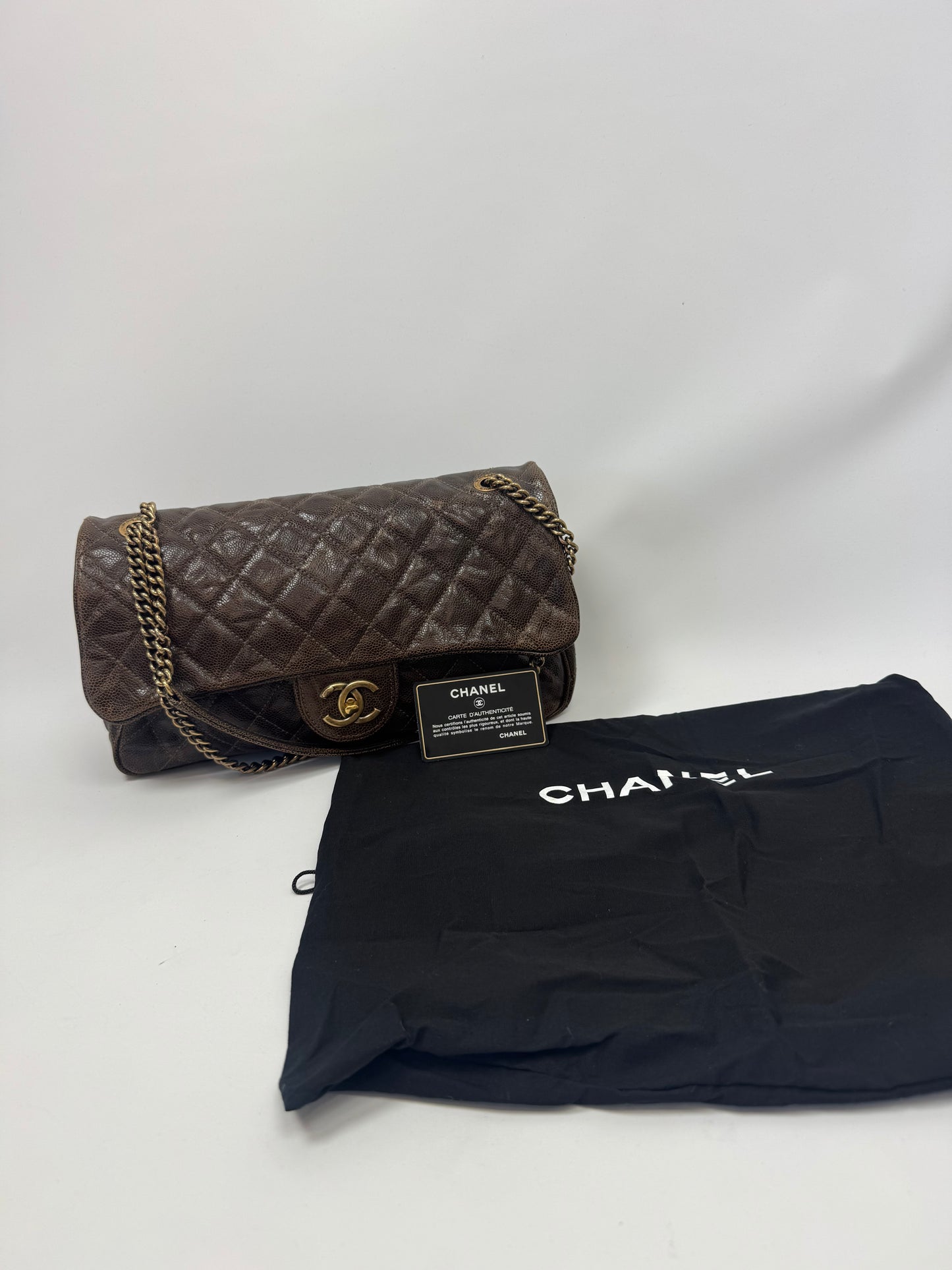 Chanel Brown Quilted Caviar Shiva Flap Bag